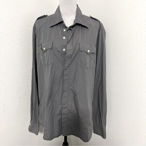 True Religion Men’s Gray XXXL Button Up Long Sleeve Shirt Logo Western Cowboy